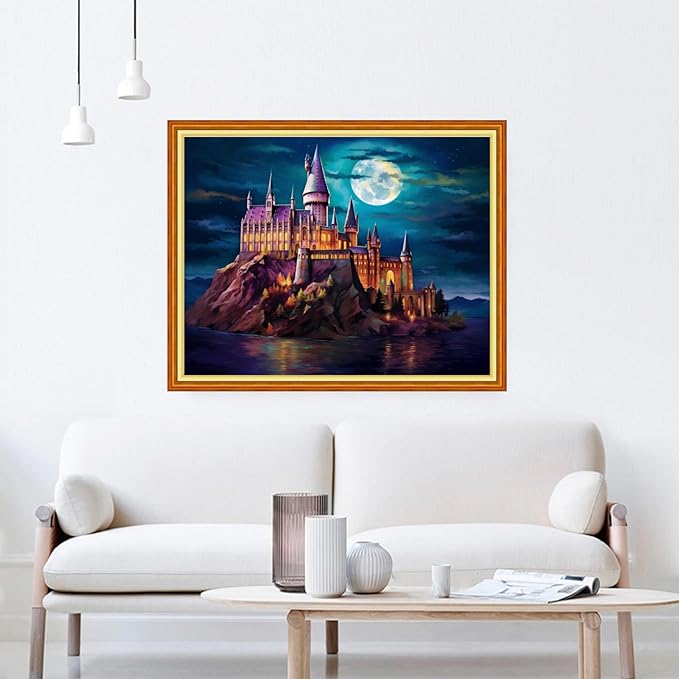 DMCVIVR Stamped Cross Stitch Kits for Beginners Adults Needlepoint Kits for Beginners Embroidery Kits for Adults Crossstitch Kit for Beginners 11CT-Moon Castle 16x20 inchs