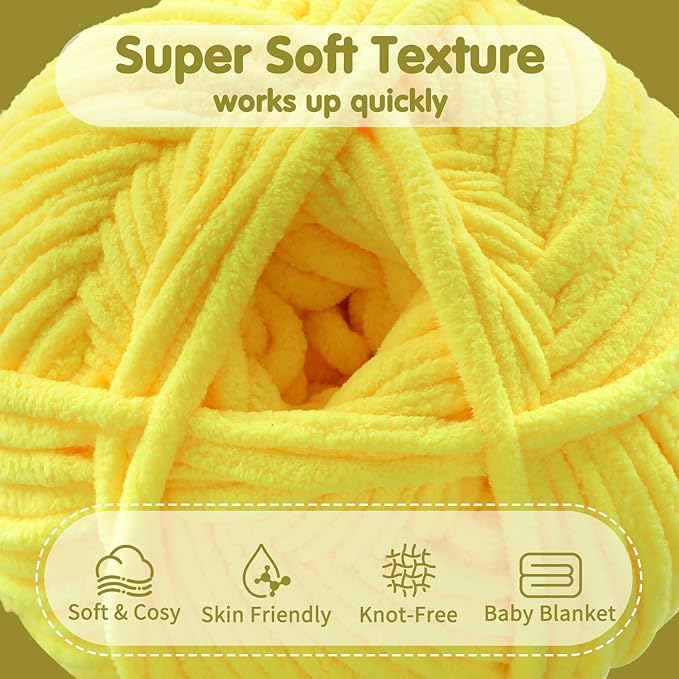 6 Super Bulky Velvet Chenille Yarn for Crocheting - 1 Skein of 200g/7 oz - Ultra Soft Heavy Weight Chunky Knitting Yarn for Baby Blankets, Amigurumi, Home Decor（Milky White，1 Skein）