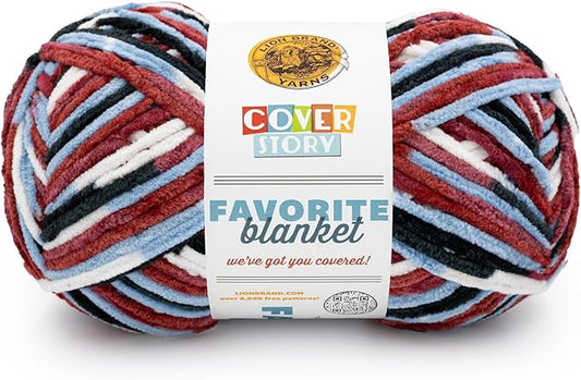 Lion Brand Yarn, Cover Story Favorite Blanket Yarn for Knitting and Crochet, 223 Yards, Burrr-Berry, 1 Pack