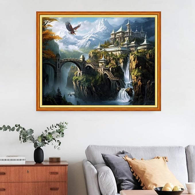 Funart Stamped Cross Stitch Kits for Beginners Full Range of Cross Stitching Preprinted Embroidery Kits for Adults, 11CT Embroidery Pattern Needlepoint Kits-Magic Castle 16x20 inchs