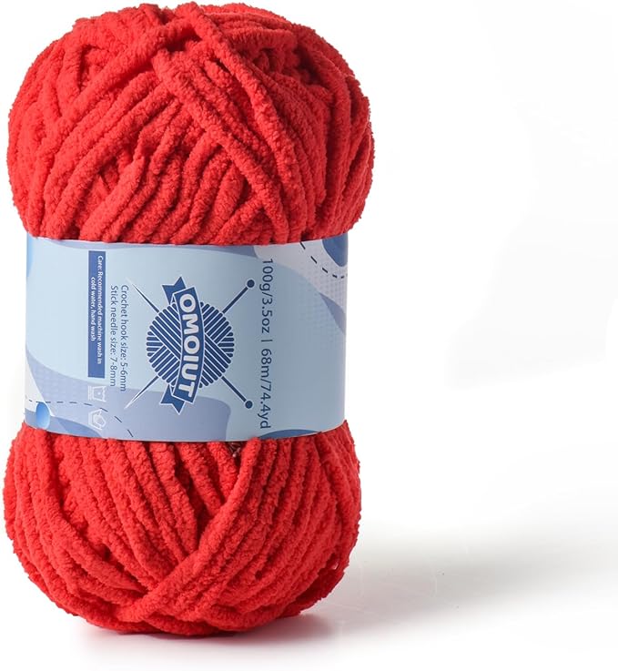 Chunky Chenille Yarn for Crocheting，Baby Yarn for Crocheting Soft Blankets，Bulky Yarns for Crochet Amigurumi，100g (74.3yds) Fluffy Velvet Yarns for Hand Knitting (Bright Red)