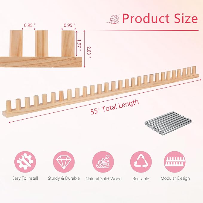 MLLNFUE 55” Chunky Blanket Loom Kit for DIY No-Needle Hand Knitting Adjustable Wooden Loom Frame Beginner Friendly Yarn Craft for Home Decor & Large Throw Blankets