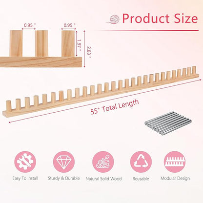 MLLNFUE 55” Chunky Blanket Loom Kit for DIY No-Needle Hand Knitting Adjustable Wooden Loom Frame Beginner Friendly Yarn Craft for Home Decor & Large Throw Blankets