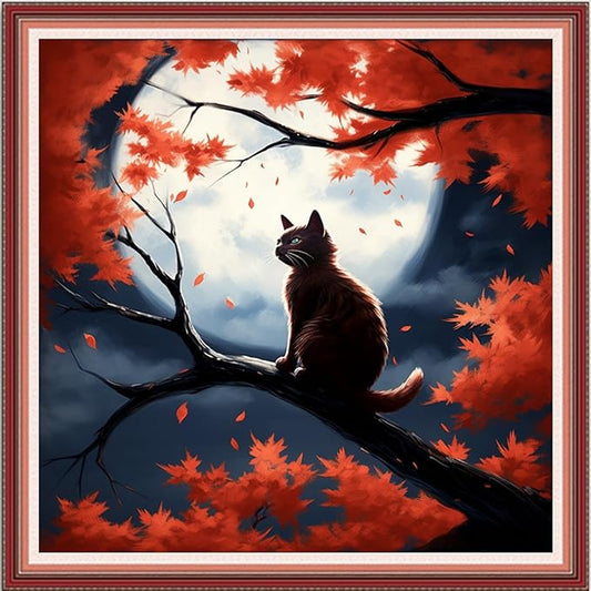 Foxdiviy Stamped Cross Stitch Kits Full Range of Embroidery Needlework Starter Kits for Beginners Adults 11CT Embroidery Patterns Art Crafts DIY Needlepoint Kits-Cats Admiring Moon 18x18 inch