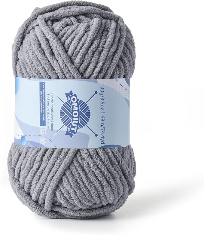 Chunky Chenille Yarn for Crocheting，Baby Yarn for Crocheting Soft Blankets，Bulky Yarns for Crochet Amigurumi，100g (74.3yds) Fluffy Velvet Yarns for Hand Knitting (Light Gray)