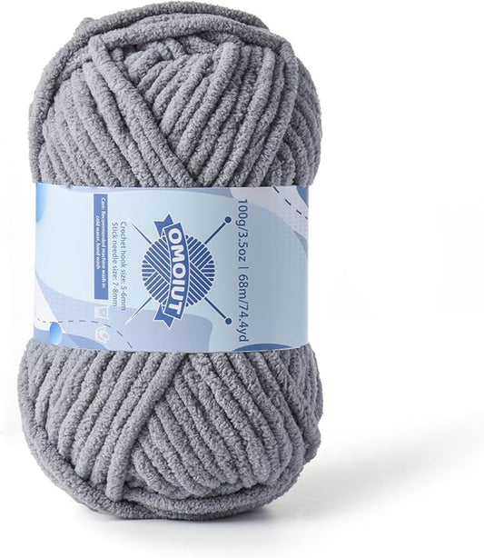 Chunky Chenille Yarn for Crocheting，Baby Yarn for Crocheting Soft Blankets，Bulky Yarns for Crochet Amigurumi，100g (74.3yds) Fluffy Velvet Yarns for Hand Knitting (Light Gray)