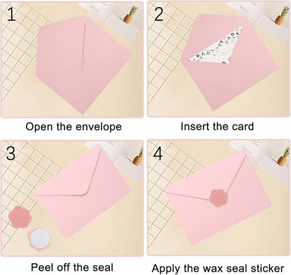 20 Pack Pink Envelopes 4x6 for Invitation, A4 Invitation Envelope with Wax Seal Sticker for Birthday, Weddings, Graduations, Greeting Cards, Baby Shower Invite