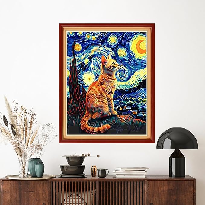 Artvxeay Stamped Cross Stitch Kits | Embroidery Kits for Beginners Craft Kit Needlepoint for Adults Supplies DIY 11CT-(Van Gogh Starry Cat 16x20 inch)