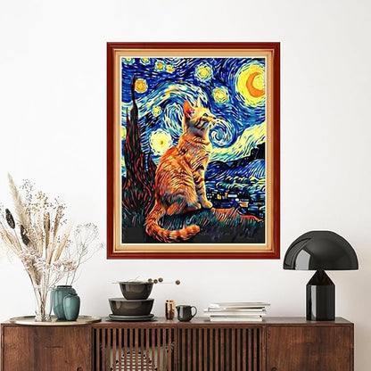 Artvxeay Stamped Cross Stitch Kits | Embroidery Kits for Beginners Craft Kit Needlepoint for Adults Supplies DIY 11CT-(Van Gogh Starry Cat 16x20 inch)