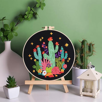 Louise Maelys Cactus Embroidery Kits for Beginners, DIY Cross Stitch Starter Craft Kits for Adults Including Embroidery Cloth with Pattern, Hoop, Needles Instruction and Threads