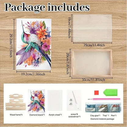 DoxQcs DIY Diamond Art Wooden Tray Kit Easter Food Tray with Handle Diamond Painted Table Decoration Tray for Breakfast Bar Dinner Table Diamond Art Painting for Beginners-#08-Hummingbird