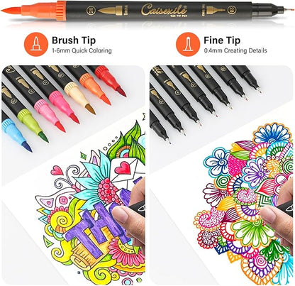 CAISEXILE 48 Color Duo Tip Pens Art Markers Set,96 Nibs Fine and Brush Tip for Adult Coloring Book Journaling Note Taking Lettering Calligraphy Drawing Pens Supplies