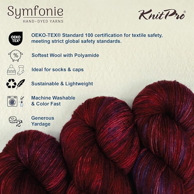 KnitPro Symfonie Hand Dyed Yarn | Extra Fine Merino Wool & Polyamide Blend for Knitting & Crocheting, Fingering Weight, Oeko-TEX Certified 400m, 100g Skein | Terra Variegated Valentine
