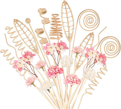 Queekay 32 Pcs Reed Diffuser Sticks Set Include 21pcs Natural Rattan Wood Beads, 11 Style Fragrance Diffuser, Rattan Reed Fragrance Replacement for Home(Pink Color)
