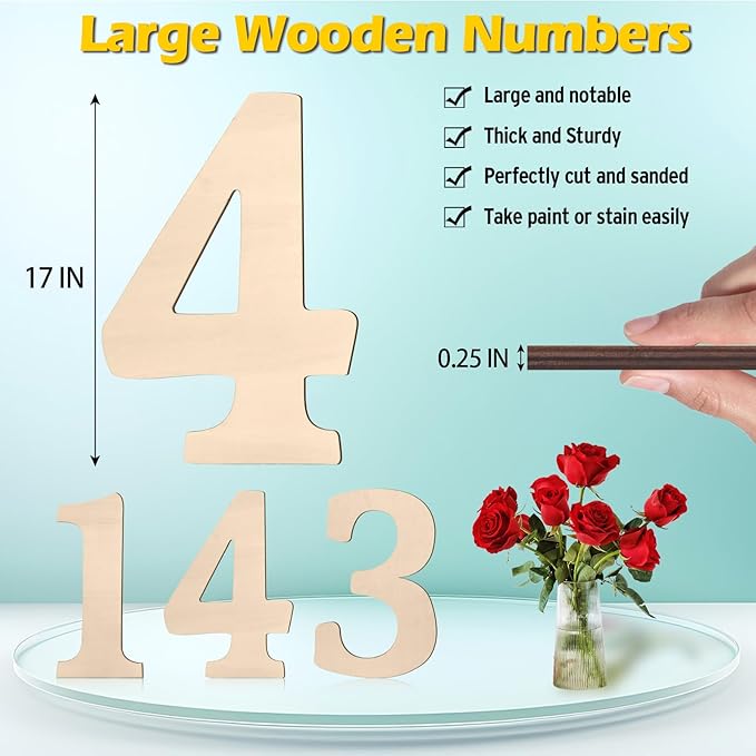 17 inch Large Wooden Numbers for Party Decor, Big Wood Number 4 for Wall Decor, Unfinished Blank Giant Wooden House Numbers, Wood Signs for Crafts, Birthday, Rustic Wedding, Christmas, Baby Shower