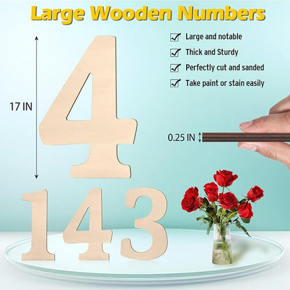 17 inch Large Wooden Numbers for Party Decor, Big Wood Number 4 for Wall Decor, Unfinished Blank Giant Wooden House Numbers, Wood Signs for Crafts, Birthday, Rustic Wedding, Christmas, Baby Shower