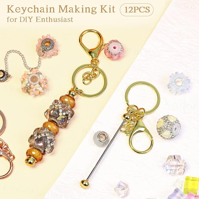 12 PCS Beadable Keychain Making Kit,Key Chain Keyrings for Jewelry Making,Car Bag Purse Charms Key Chains Bulk Metal Blank Bars,DIY Supplies Christmas Gifts for Women Men Crafts Custom Projects Black