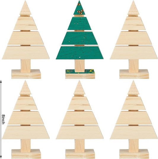 Geetery 6 Pcs Christmas Standing Wood Pallet Christmas Tree Unfinished Blank Wooden Tree Miniature Decorative Wood Decor for Crafting Painting DIY Party Wedding Ornament(8'' x 5.2'')