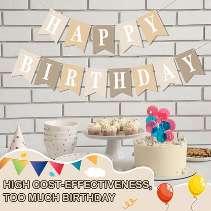 Mooliwe 171 Pcs DIY Custom Banner Kit Make Your Own Customizable Sign for Birthday Wedding Party Decoration Include 20 Paper Pennant 148 Letters and Numbers 1 Rope 2 Threading Device(Beige)