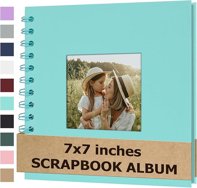 Scrapbook Album 7x7 Inches Photo Album Hardcover Kraft with Window Scrap Book Blank Memory Book for Baby Wedding Guest Book Couples Graduation Travel DIY Anniversary, 40 Pages LightBlue