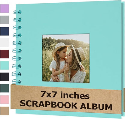 Scrapbook Album 7x7 Inches Photo Album Hardcover Kraft with Window Scrap Book Blank Memory Book for Baby Wedding Guest Book Couples Graduation Travel DIY Anniversary, 40 Pages LightBlue