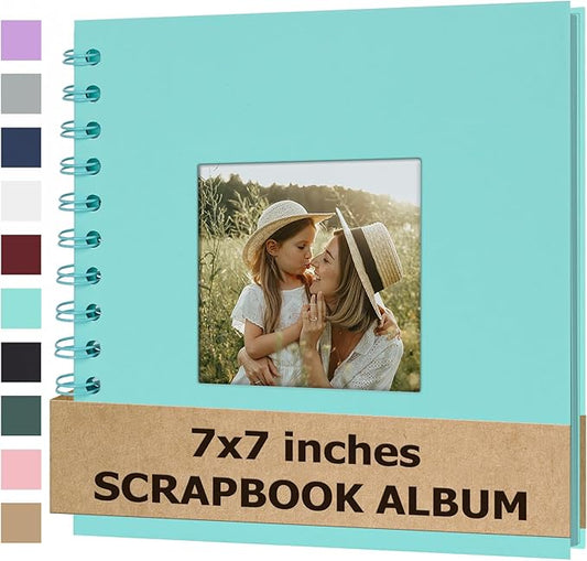 Scrapbook Album 7x7 Inches Photo Album Hardcover Kraft with Window Scrap Book Blank Memory Book for Baby Wedding Guest Book Couples Graduation Travel DIY Anniversary, 40 Pages LightBlue