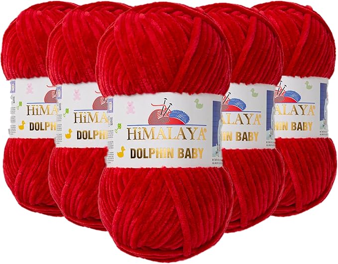 5 Skein/Pack Himalaya Dolphin Baby Chenille Yarn, Each Ball 100 gr (3.5 oz), 120 m (132 Yards), 100% Polyester, Super Bulky Baby Blanket Velvet Amigurumi Yarn, 80352 - Crimson