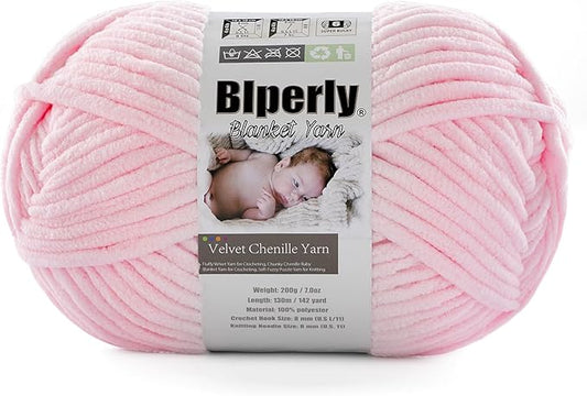 6 Super Bulky Velvet Chenille Yarn for Crocheting - 1 Skein of 200g/7 oz - Ultra Soft Heavy Weight Chunky Knitting Yarn for Baby Blankets, Amigurumi, Home Decor（Pale Pink，1 Skein）
