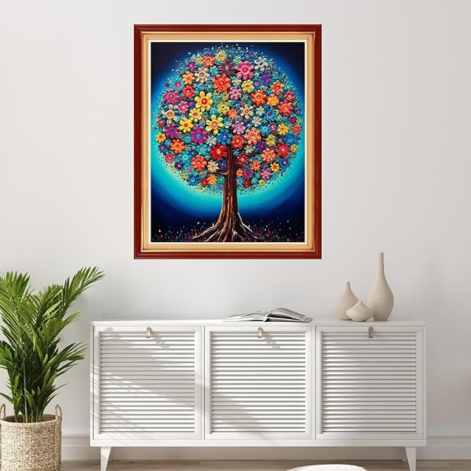 Foxhool Stamped Cross Stitch Kits,11CT Printed Cross Stitch Pattern Full Embroidery Kits for Beginner Needlepoint Kits-Colorful Tree 16x20 inchs