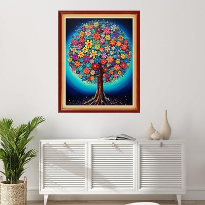 Foxhool Stamped Cross Stitch Kits,11CT Printed Cross Stitch Pattern Full Embroidery Kits for Beginner Needlepoint Kits-Colorful Tree 16x20 inchs