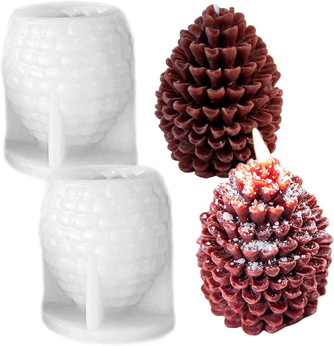 2PCS Pine Cone Silicone Candle Mold, 3D Christmas Pinecone Shape Resin Candle Mold, Ornament Mold for Candle Soap Wax Epoxy Resin Casting Polymer Clay Fondant Chocolate Cake Gift Home Decor