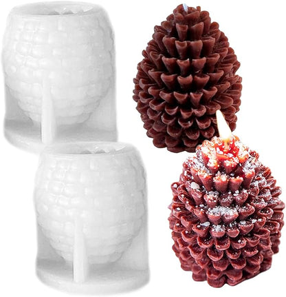 2PCS Pine Cone Silicone Candle Mold, 3D Christmas Pinecone Shape Resin Candle Mold, Ornament Mold for Candle Soap Wax Epoxy Resin Casting Polymer Clay Fondant Chocolate Cake Gift Home Decor