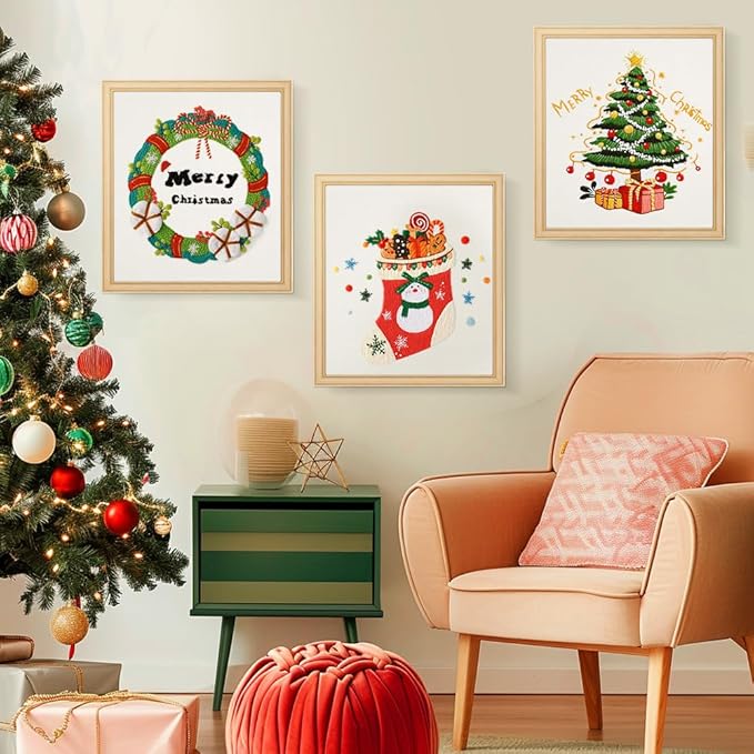 Christmas Embroidery Kits: 3 Pack Cross Stitch Kit for Beginners Adults, DIY Ornaments Craft Kit with All Tools & Instructions, Stamped Hand Embroidery Starter Kit for Holiday Crafts & Xmas Home Decor