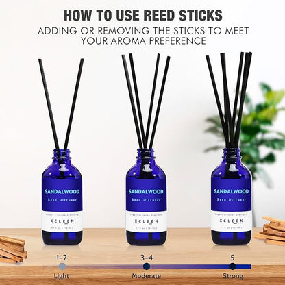 Xcleen Reed Diffuser Set with Sticks, Sandalwood Scented Oil Diffuser for Bathroom, Room Fresheners, Home Fragrance Bedroom Office Decor & Gift