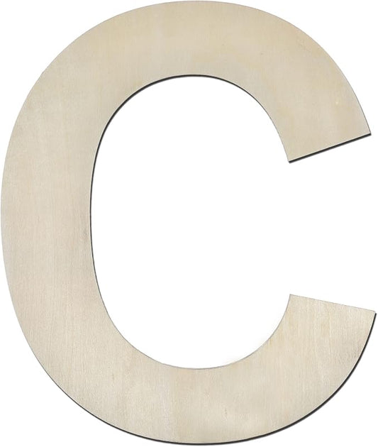 12 Inch Wooden Letter C, 1/4 Inch Thick Large Unfinished Wood Letter for Home Wall Decor, DIY Crafts