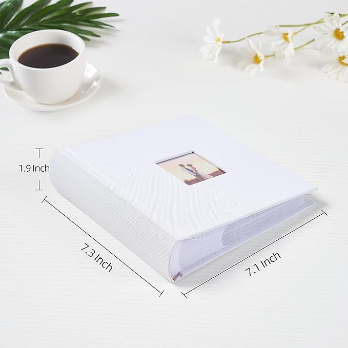 Mublalbum Small 4x6 Photo Album Linen Cover with Memo Areas Photobook Pictures Book Holds Vertical Pockets for Wedding Family Baby and Vacation (White)