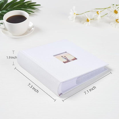 Mublalbum Small 4x6 Photo Album Linen Cover with Memo Areas Photobook Pictures Book Holds Vertical Pockets for Wedding Family Baby and Vacation (White)