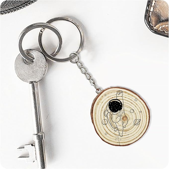 pson 20Pcs 4.5CM Wooden Round Keychain Blanks, Unfinished Smooth Wood Slices with Pre-Drilled Holes & Metal Key Rings for DIY Personalized Crafts, Ornaments & Decoration