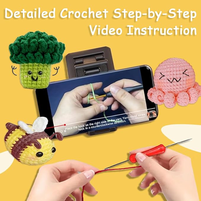 DOOOYU 6PCS Crochet Kit for Beginners Crochet Animals Knitting Kit Supplies Learn to Crochet Beginner Set Kit with Crochet Hooks, Yarn, Step-by-Step Instructions Video