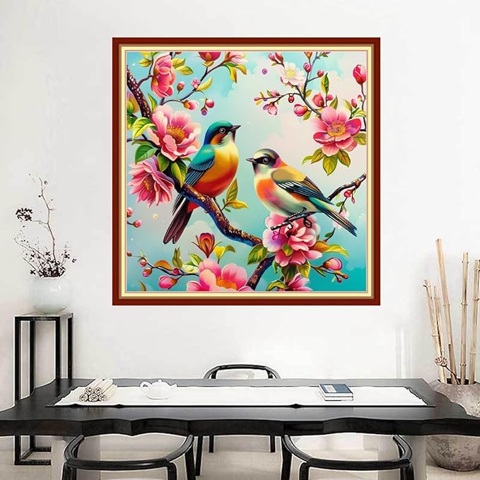 Joyhoor Stamped Cross Stitch Kits for Beginners Needlepoint Kits for Adults Embroidery Kits 11CT Counted Cross Stitch Kits Printed Embroidery Pattern-Flower Bird 18x18 inchs