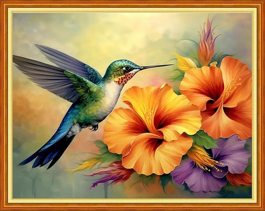 DMCVIVR Stamped Cross Stitch Kits for Adults Beginners Embroidery Kits 11CT Needlepoint Kits Cross Stitch Patterns Embroidery Patterns-Hummingbirds Gather Honey 16x20 inch