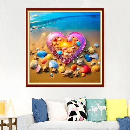 Foxdiviy Stamped Cross Stitch Kits Full Range of Embroidery Needlework Starter Kits for Beginners Adults 11CT Embroidery Patterns Art Crafts DIY Needlepoint Kits-Beach Love 18x18 inch