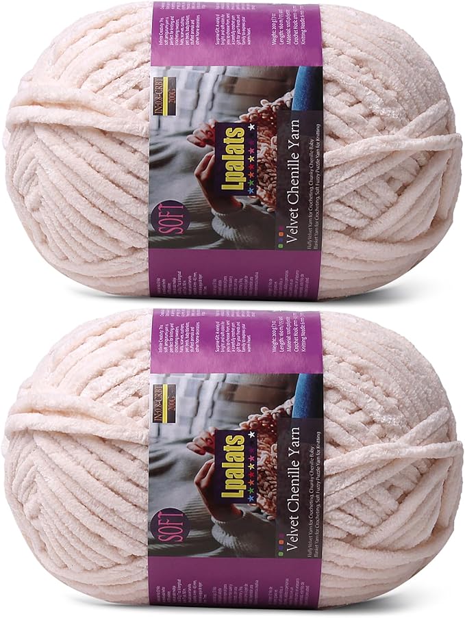 Chunky Chenille Yarn for Crocheting - 2x200g Baby Blanket Yarn for Crocheting Soft - 350 Yards Fluffy Thick Plush Yarns for Knitting Blankets Amigurumi (2, Khaki)