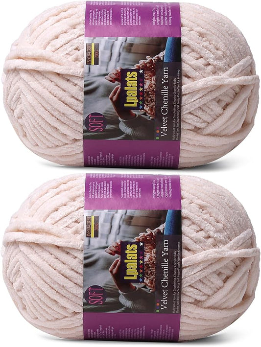 Chunky Chenille Yarn for Crocheting - 2x200g Baby Blanket Yarn for Crocheting Soft - 350 Yards Fluffy Thick Plush Yarns for Knitting Blankets Amigurumi (2, Khaki)