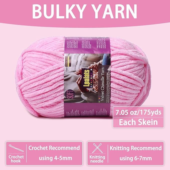 Chunky Chenille Yarn for Crocheting - 200g/7oz Baby Blanket Yarn for Crocheting Soft - 175 Yards Fluffy Thick Plush Yarns for Knitting Blankets Amigurumi (1, Light Grey)