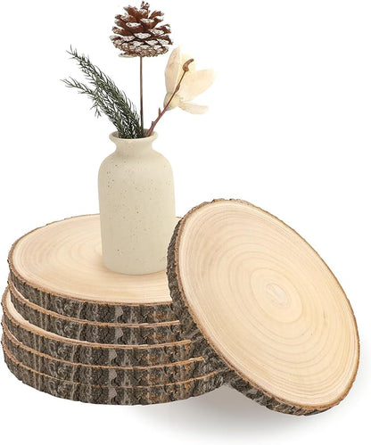 6 Pack Round Wood Slices for Centerpieces, 10-12 Inch Rustic Wood Slices for Crafts, Unfinished Wooden Circle with Tree Bark for Tables Sign Crafts DIY Project Decorations