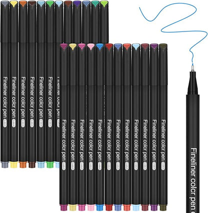 huesamhi 24 Fineliner Pens Set 0.4mm Ultra Fine Tip Drawing Markers for Adult Coloring Books, Bullet Journaling Art No Bleed Professional Color Pens with Vibrant Inks Artist