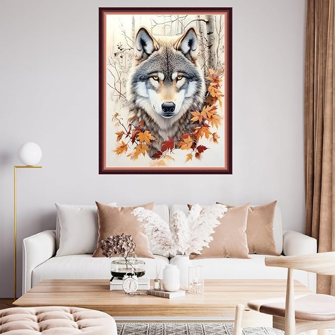 Fanxvivy Stamped Cross Stitch Kits for Beginners Full Range of Cross Stitching Preprinted Embroidery Kits for Adults, 11CT Embroidery Pattern Needlepoint Kits-Forest Wolf King 16x20 inch
