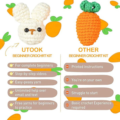 Utook Crochet Kit for Beginners, Crochet Animal Kit,Crochet Kits for Beginners Adults and Children, with Instructional Videos and Paper Tutorials, Handmade Crafts, Holiday Gifts (Rabbit)