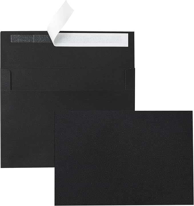 Black Greeting Cards with Envelopes 4.25 x 5.5 Heavyweight Single Panel Cardstock and Printable A2 Envelopes Self Seal 20 Packs for DIY Wedding Invitations, Christmas, Birthday Party